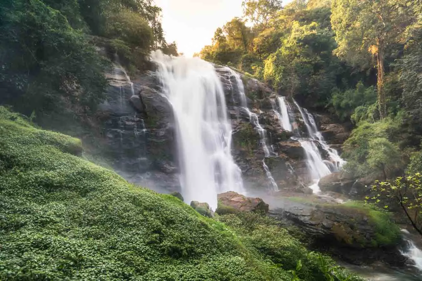 Wachirathan Waterfall dropping through the forest in Doi Inthanon National Park